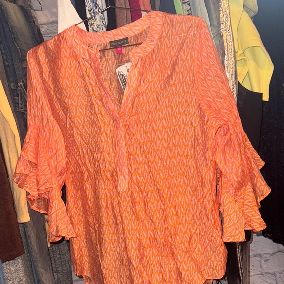 Vince Camuto • NWT Women's Orange & Pink  Ruffle Sleeve Top - Picture 2 of 5